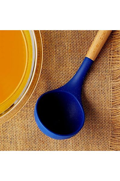 ROYALFORD Silicon Soup Ladle, Wooden Handle, RF10649, Non-Stick, Multicolor Kitchen Spoon