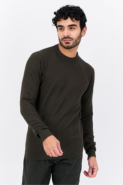 Sorbino Men Crew Neck Textured Long Sleeves Sweatshirt, Dark Green