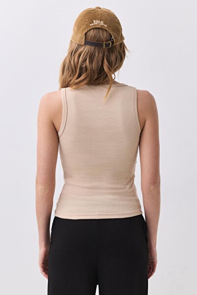 Trendiz Women's Ribbed Look Thick Strap Undershirt Beige 9012