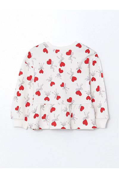 LC Waikiki Lcw Kids Ecru Crew Neck Printed Girls' Sweatshirt