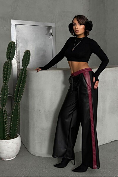 VERYMODA Kožne pantalone - crna bordo | F1844