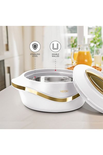 Milton Set of 3 Inner Stainless Steel Hotpot  1000 ml, 1500 ml, 2500 ml,) White/Gold