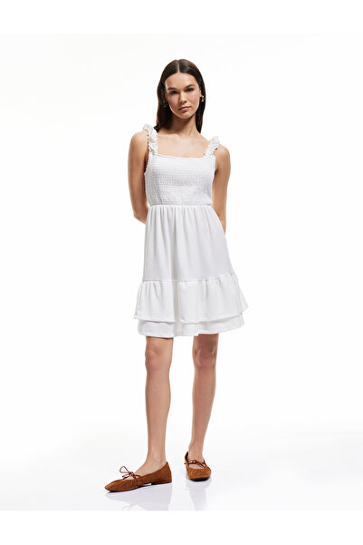 Koton Mini Dress Wrap Back Sparkle Square Collar Folded Flounce Thick Askarial