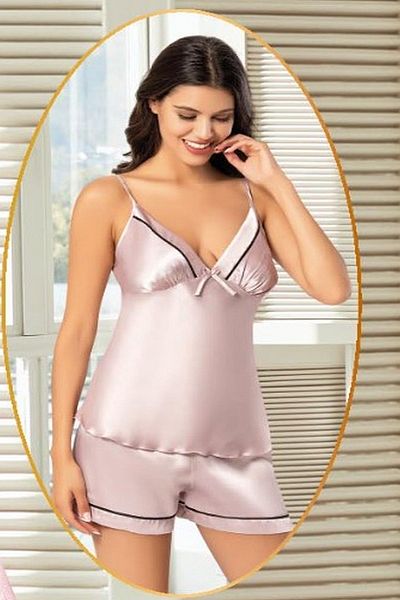 Xses 2156 Women's Satin Printed Shorts Set with Pajamas-Rosekurusu
