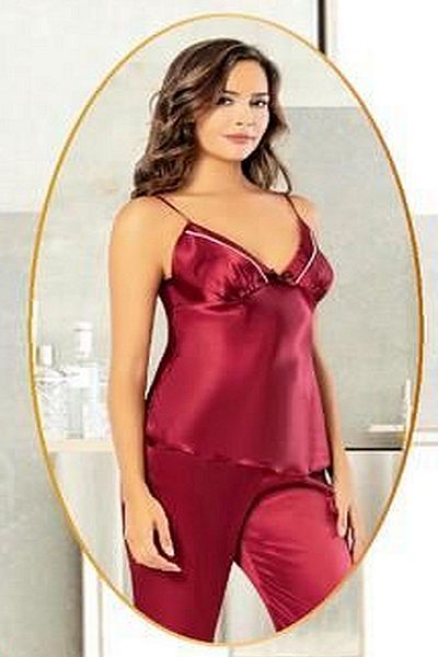 Xses 2101 Women's Satin Dressing Gown Pajama Suit-Claret Red