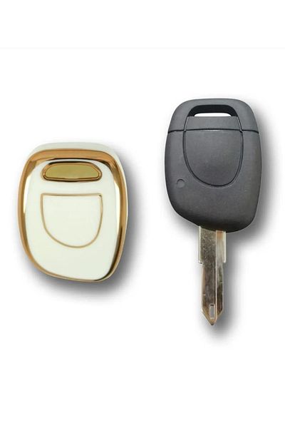 GMA KEYS Renault Clio Kangoo 1-Buton Black Auto Key Remote Case & Nano Case White/Gold