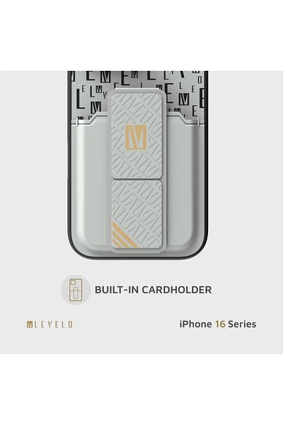 Levelo Morphix Gripstand Case With Cardholder For iPhone 16 Pro - Grey