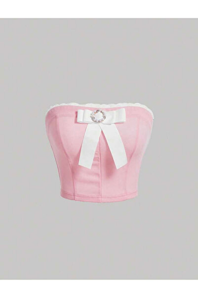 La Saade Y2k Coquette Pembe Lolita Straplez Bluz