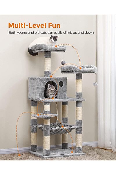 COOYA Multi-Level Cat Tree, with Sisal-Covered Scratching Posts, Tall Cat Climbing Stand for Kitten, Pets