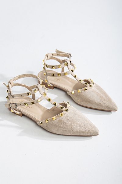 MS SUGAR SHOES Balerini de damă din piele de căprioară artificială cu talpă plată