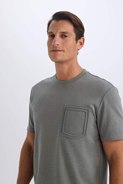 DeFacto Μπλουζάκι από βαρύ ύφασμα με κοντό μανίκι με λαιμόκοψη Regular Fit D7228AX25SP