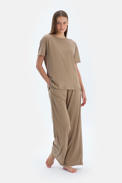 Dagi Pantaloni modal de bază cu buzunar maro lapte