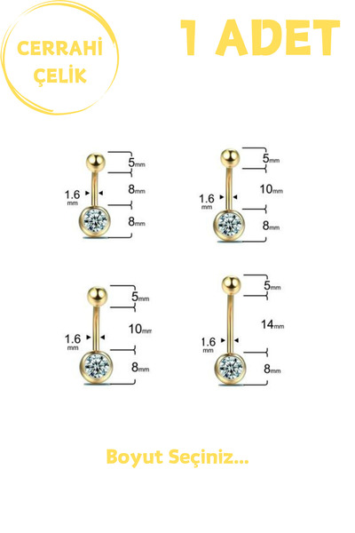 Blisse Piercing Kadın Tek Taşlı Cerrahi Çelik Göbek Piercing