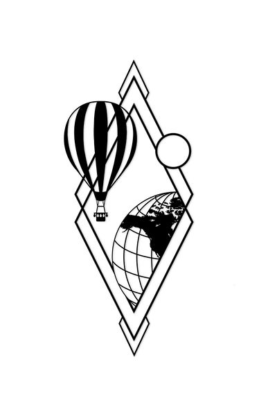 NT Handmade Balon din lemn negru și decor de perete mondial 45x25cm Mdf pentru living dormitor pat copii birou