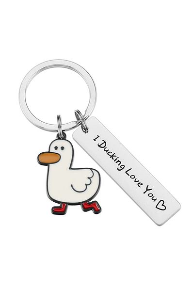 Choice هدية عيد الحب المرحة الفضية I Ducking Love You Cute Duck Pun Keychain Jewelry Couples Gift عيد الحب