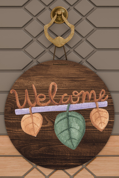 Dormot Home Modern Kapı Süsü Ahşap Zemin alt Yaprak Welcome Dış Mekan Kapı Süsü