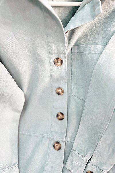 ModaSelin Ms325 Single Pocket Turquoise Gabardine Jacket