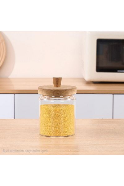 ELZEY HOME Borosilicate Glass Jar with Acacia Lid (450ml)