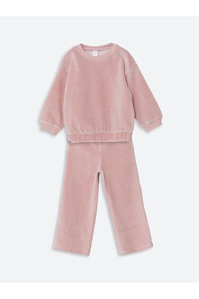 LC Waikiki Lcw Girl's Velvet Sweatshirt and Sweatpants Bottom 2-Piece Fast Fashion