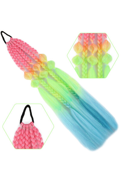 KONAK PERUK Coada de cal elastică cu sclipici împletită simplă și simplă - ACM05