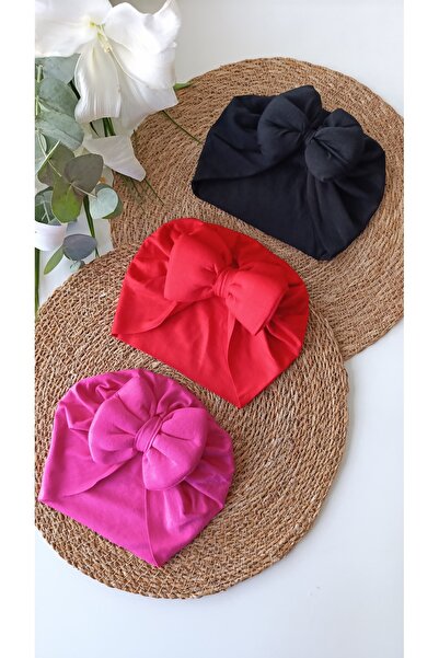 ENİA BABY Double Layer Bow Baby Bonnet Set of 3