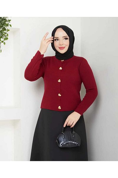 MODA VEDAT Women's Heart Buttoned Knitwear Cardigan (Excluding Skirt)