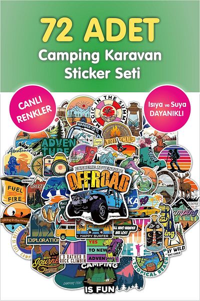 Piksel Grafik 72 Piece Camping Sticker Set - for Laptop, Notebook, Thermos