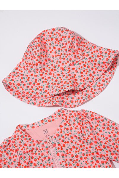 GAP Bebek Pembe Desenli Şapkalı Mayo Seti