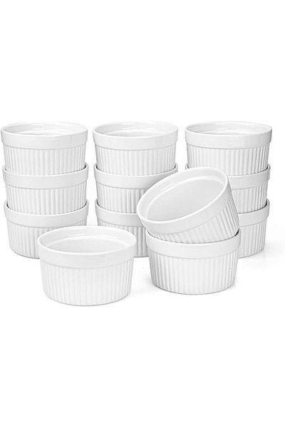 AKDC 8oz Porcelain Ramekins (Set of 12) – Oven Safe for Soufflé, Custard, Pudding, Desserts & Dips