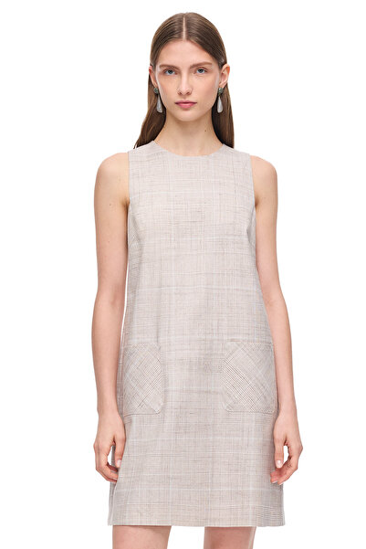 Perspective Ανοιχτό μπεζ φόρεμα Fier Regular Fit καρό μίνι φόρεμα