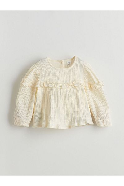 LC Waikiki Lcw Kids Ecru Elastic Sleeve Muslin Girls Blouse