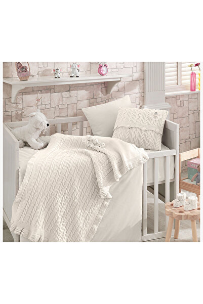 Nipperland NİPPERLAND KIZ ÇİÇEK GÜPÜRLÜ NEVRESİM TAKIMI KREM %100 ORGANİK