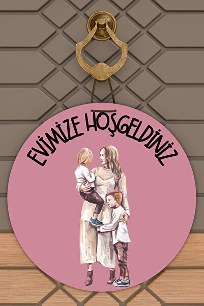 Dormot Home Ornament Modern pentru Ușă Roz Două Copii Mamă Familie Ornament p...