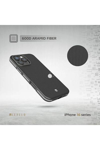 Levelo Ox Carbon Case For iPhone 16 Pro Max - Grey
