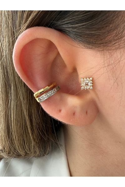 Pinery Jewels 2 Row Square Zircon Cubic Zirconia Brass Plated Women's Cartilage Earrings