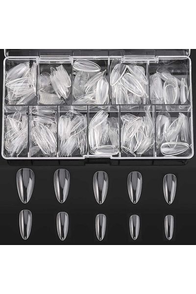 COOYA 500Pcs Clear False Nails with Case,10 Size Almond Nail Slices Full Cover,for Home Use DIY Nail Art