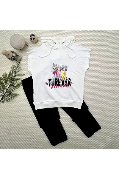 Kodex Eterelle Forever Cute Girls Printed Hooded 2-Piece Girls Set Navy Blue