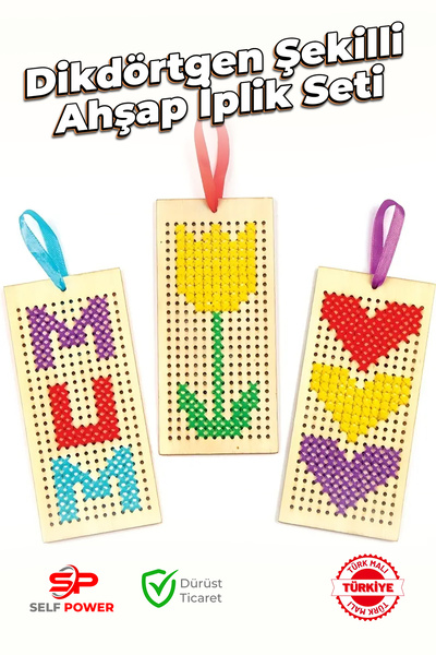 Self Power 10 PARÇA ÇAPRAZ DİKİŞLİ YILDIZ ASMA KARTI KİTAP AYRACI SÜS SETİ NAKIŞ İPLİĞİ DAHİL SET  OYUNCAK