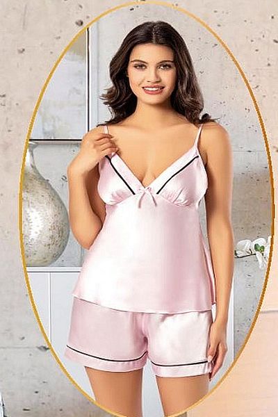 Xses 2156 Women Satin Empirme Dressing Shorts Suit-Pink