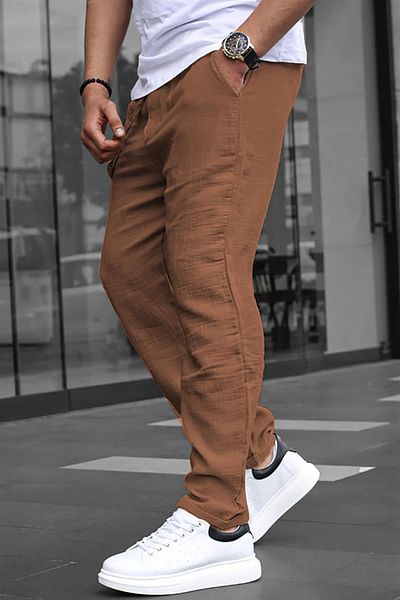 Madmext Ανδρικό παντελόνι Muslin Fabric Basic - Καφέ 6507