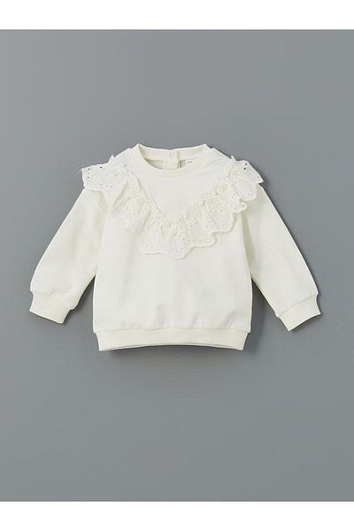 LC Waikiki طقم من قطعتين من سويت شيرت وطماق للفتيات الصغيرات برقبة دائرية من LCW Baby Ecru