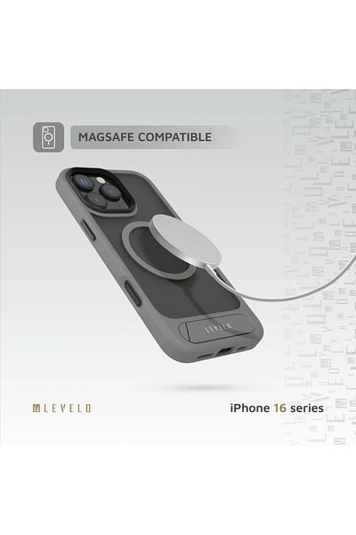 Levelo Matteo Case With Bottom Stand Grip For iPhone 16 Pro Max- Gray