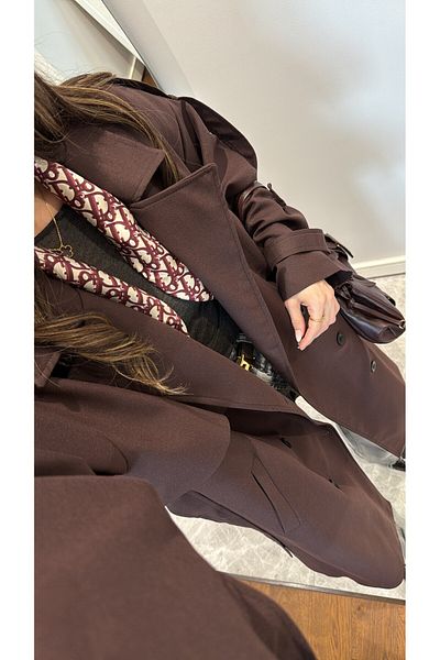 sinemkivanc co Acid Brown Button Detail Trench Coat