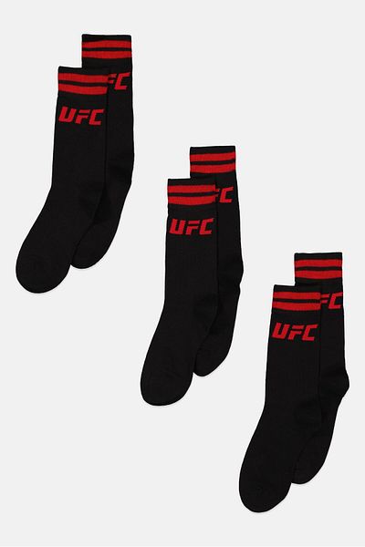 UFC Men 3 Pairs Brand Logo Long Sport Socks, Black