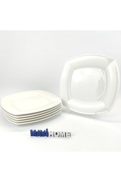 MAViHOME Square Porcelain 27 cm Cream Serving Plate 6 Pieces