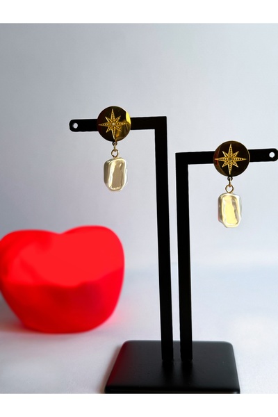 Silver Steel North Star Pearl Dangle Earrings