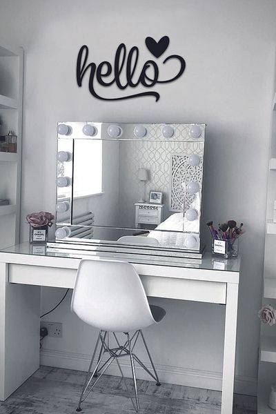NT Handmade Decor de perete Hello din lemn negru pentru sufragerie dormitor birou 40x25 Mdf pictat