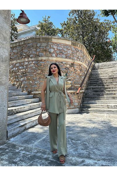 Ekim Store Tie-Up Double Belted Blazer Vest Pants Suit