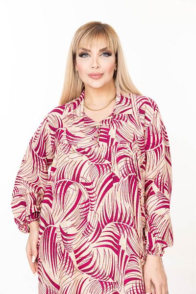 mervemoda γυναικείο μακρυμάνικο plus size υφαντό καλοκαιρινό μακρυμάνικο φόρεμα