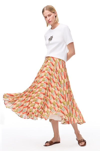 Perspective Multicolored Faras Regular Fit High Waist Midi Length Skirt